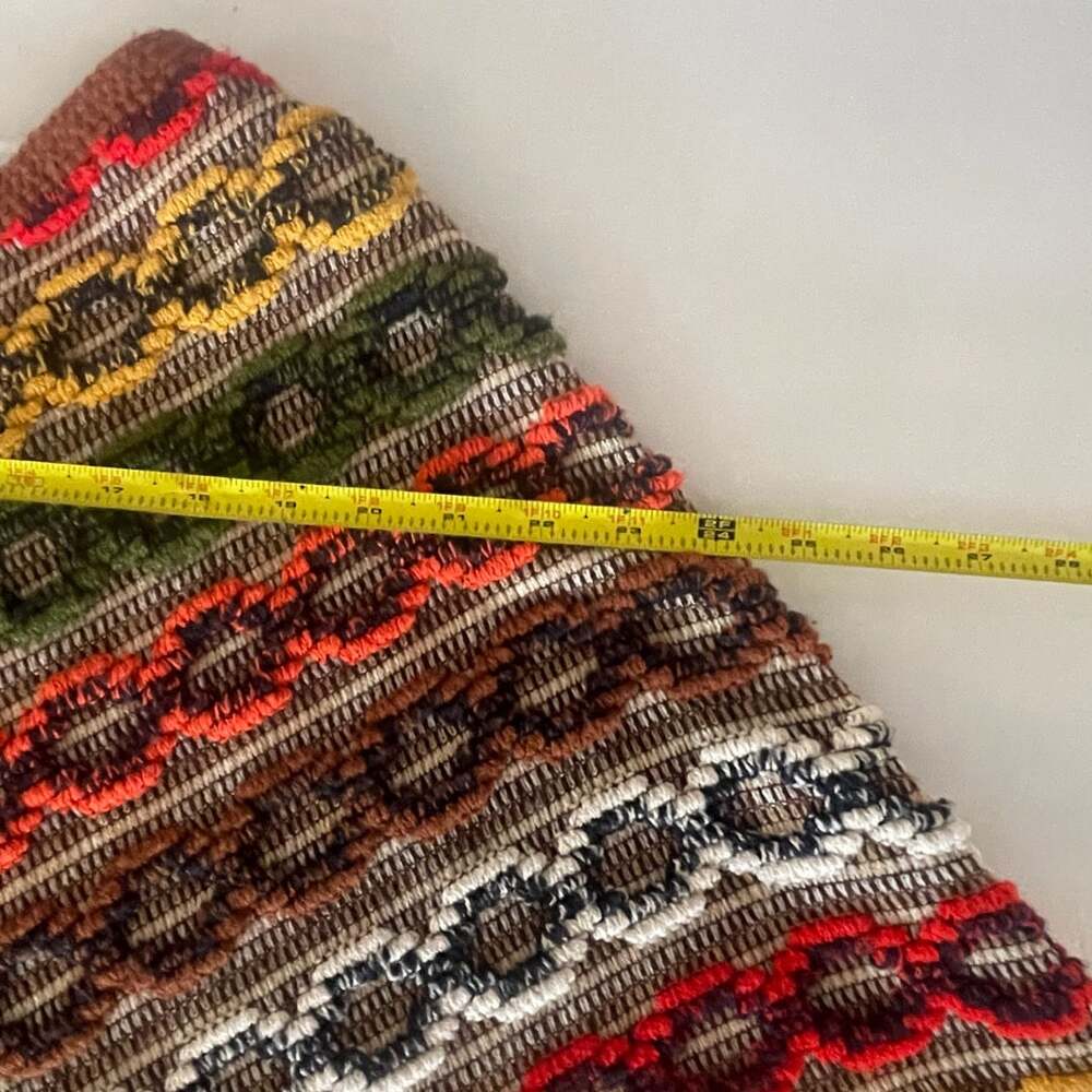 Multicolor Knit Aztec Poncho w Fringe Boat Neck - Picture 6 of 7
